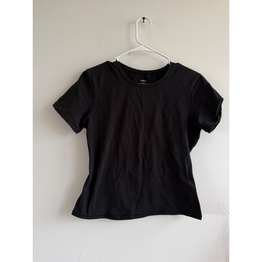 Quince Womens Organic Cotton Stretch Crew Neck Short Sleeve T-Shirt Black Size M